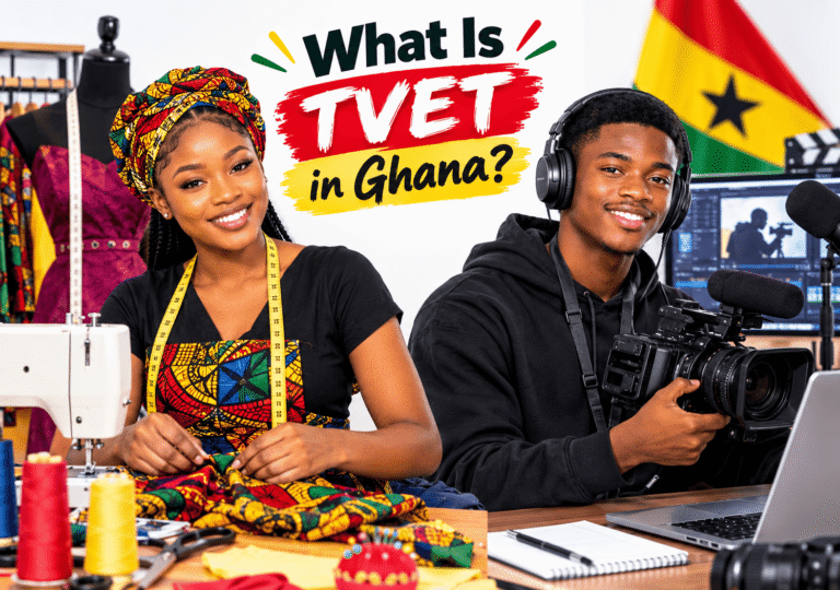 Smiling fashion student sewing fabric beside a media student holding a video camera.